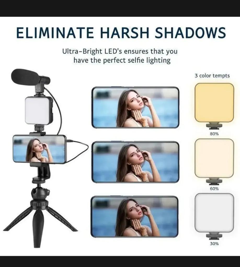 Vlogger Video Making Kits Microphone Led Fill Light Mini Tripod Mobile Holder